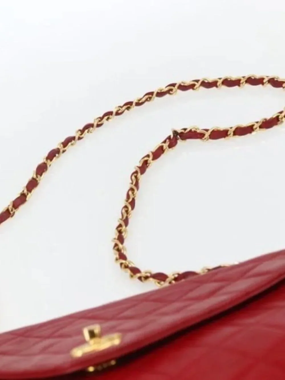 CHANEL Matelasse Chain Shoulder Bag Lamb Skin Gold Red CC Auth 162544